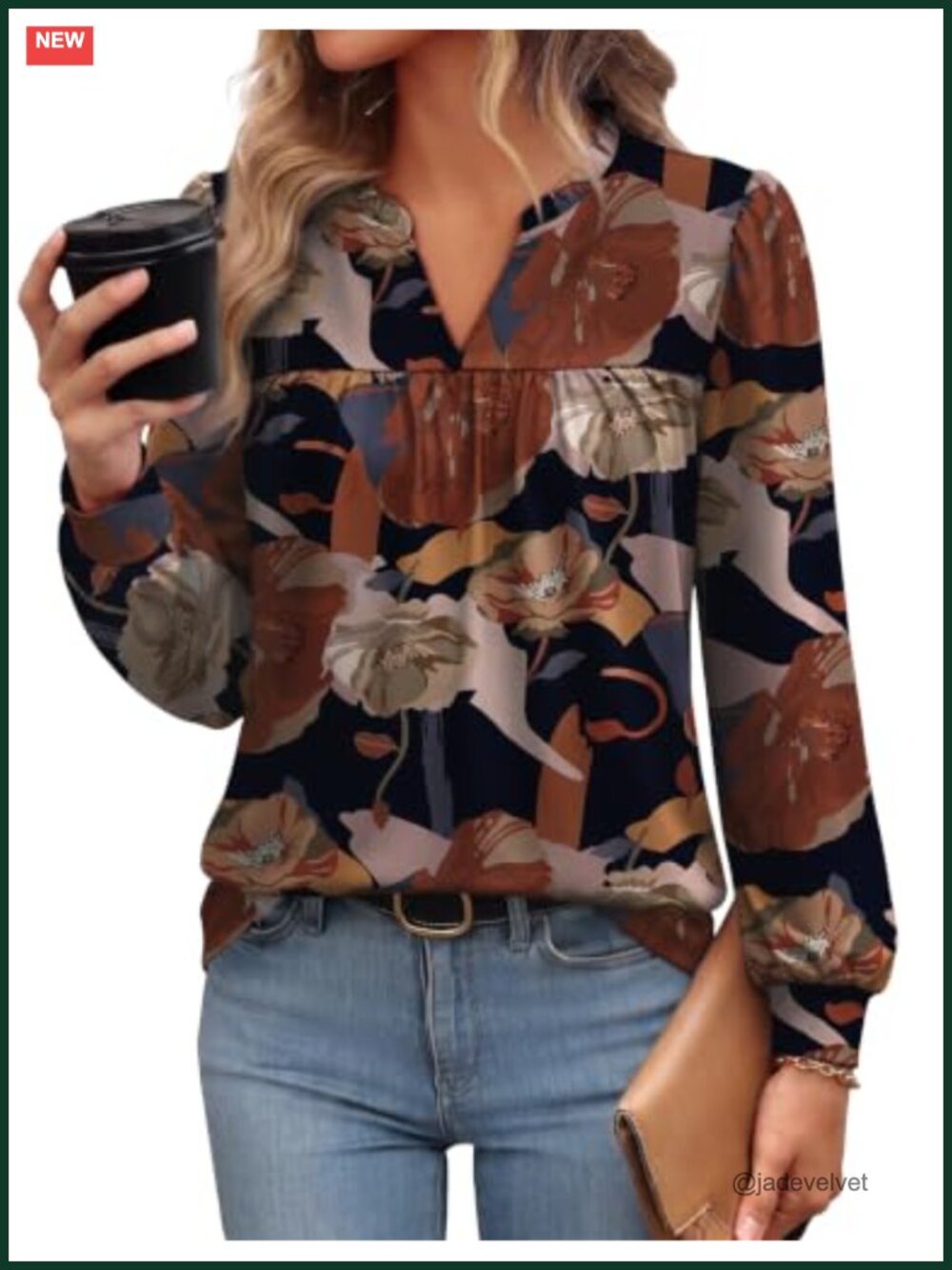 Women's Long Sleeve Blouse Ruffle Collar V-Neck Pleated Tunic Dressy Casual